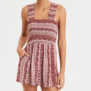 American Eagle Womens' Romper Wide Scrunch Strap Red Floral Striped